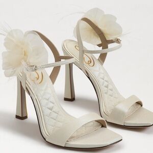 Sam Edelman Leana Pearl ivory silk ankle strap heels
